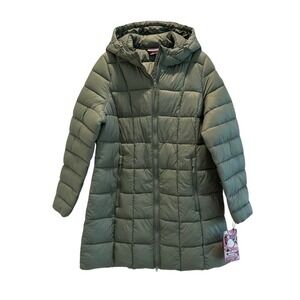 Reebok Womens Sage Green Hooded Puffer Jacket Quilted Longline Parka OLRB602EC L